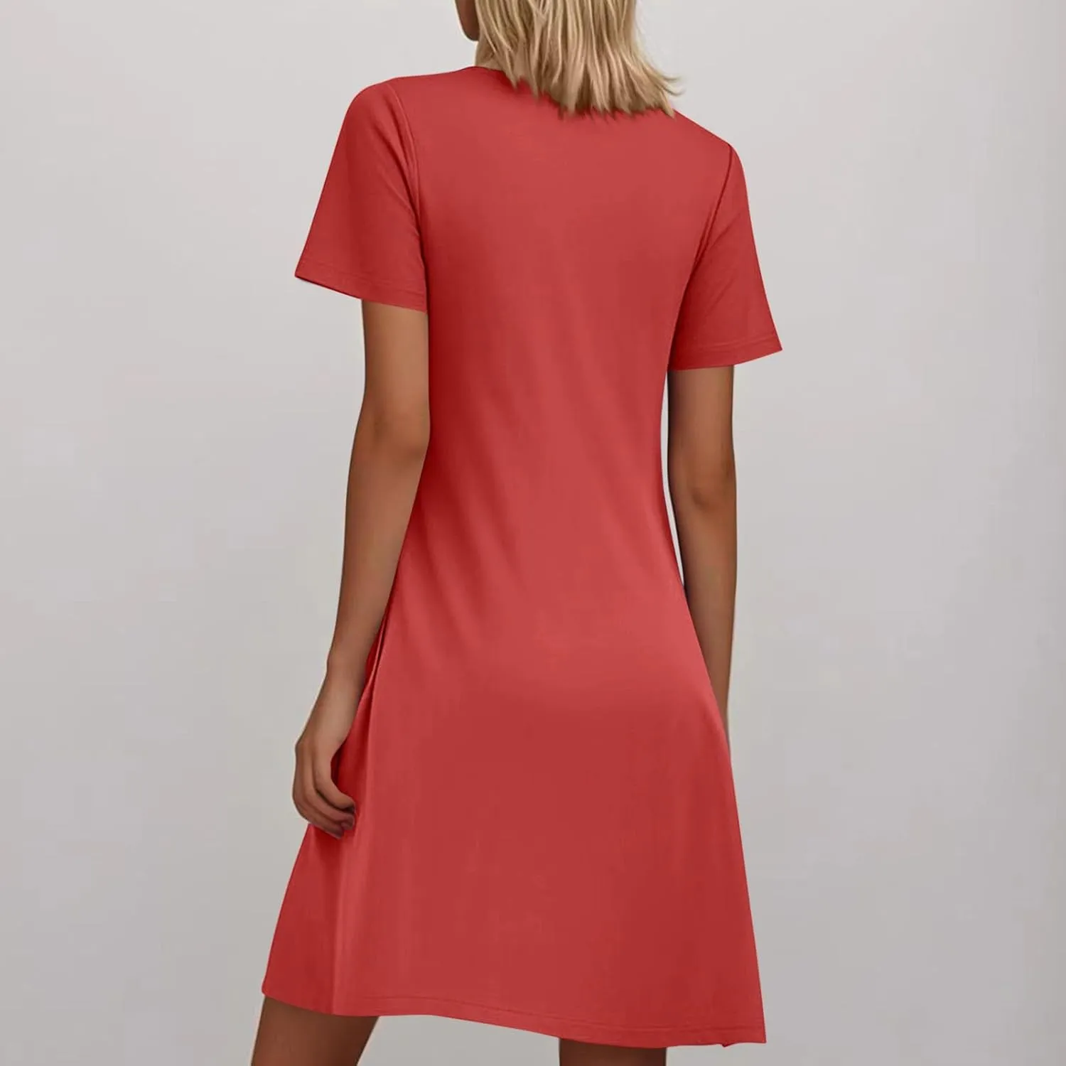 Sleep Shirts Women Short Sleeve Nightgown Round Neck Sleep Dress Pleated Night Shirts Loose Soft Nighty with Pockets