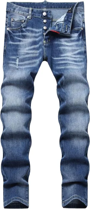 Slim Fit Stretch Skinny Jeans for Men Fashion Button Trousers Straight Leg Comfort Denim Pants