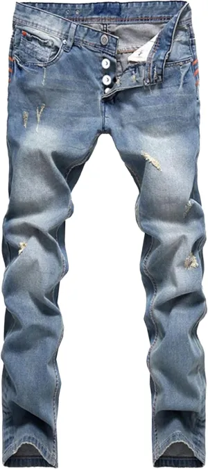 Slim Fit Stretch Skinny Jeans for Men Fashion Button Trousers Straight Leg Comfort Denim Pants