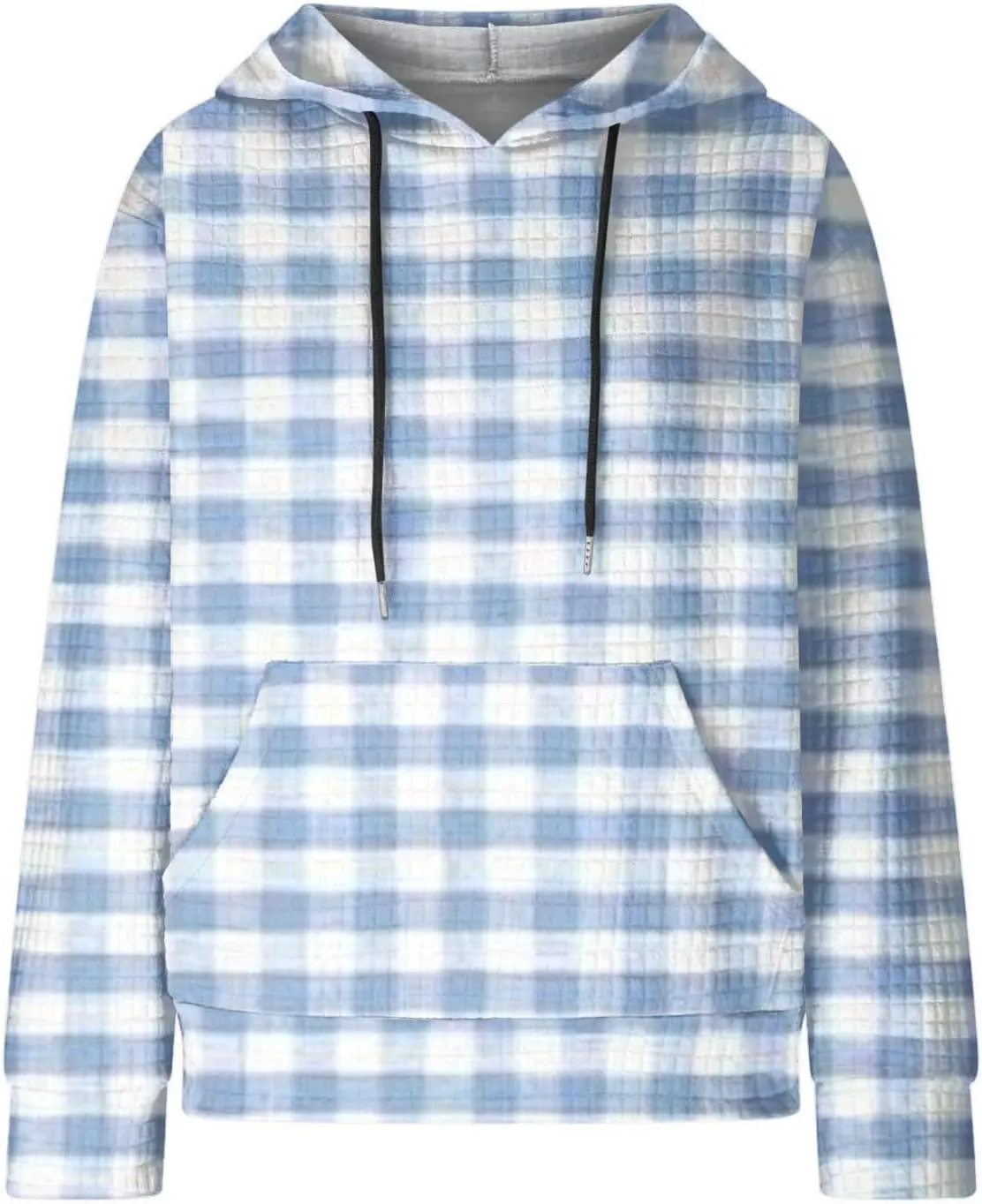 SMIDOW Pliad Waffle Knit Hoodies For Women Fall Fashion 2023 Oversized Drawstring Pullovers Casual Gingham Hooded Sweatshirts