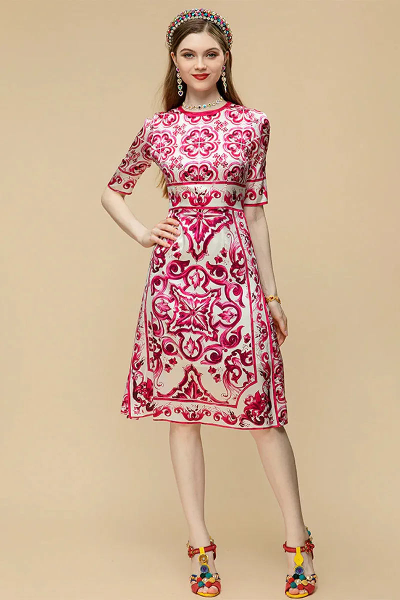 So Stunning Graceful Majolica-print Midi Dress