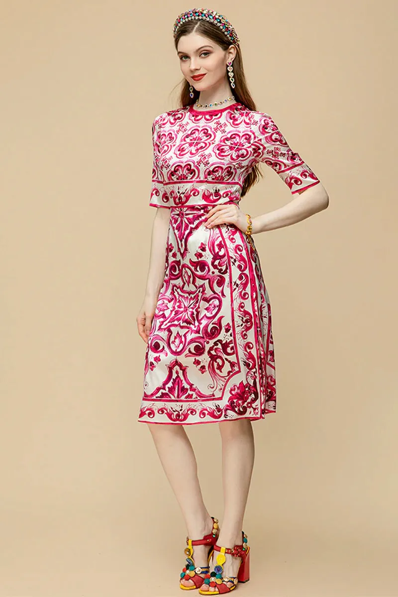 So Stunning Graceful Majolica-print Midi Dress