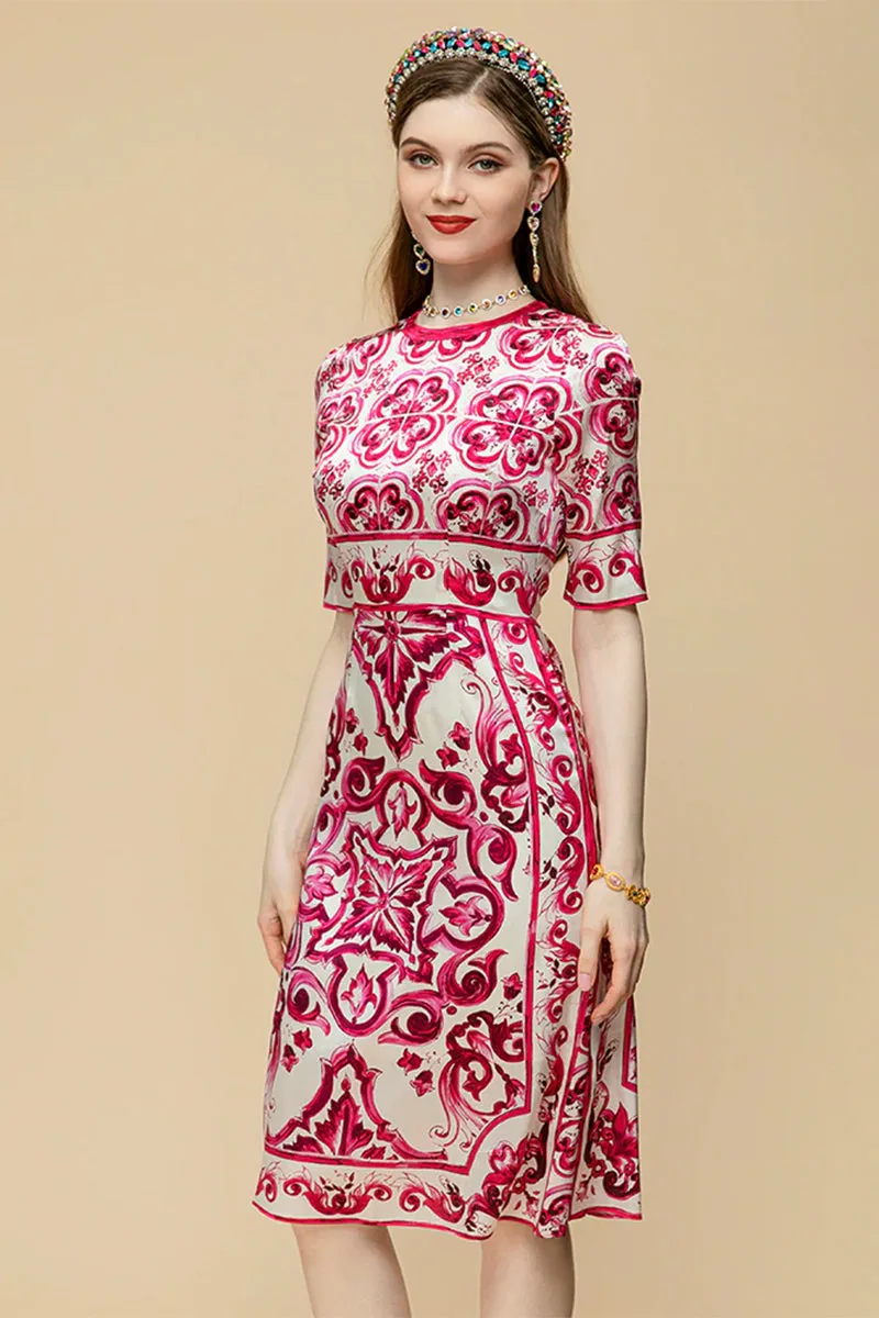 So Stunning Graceful Majolica-print Midi Dress