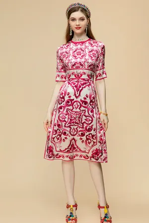 So Stunning Graceful Majolica-print Midi Dress