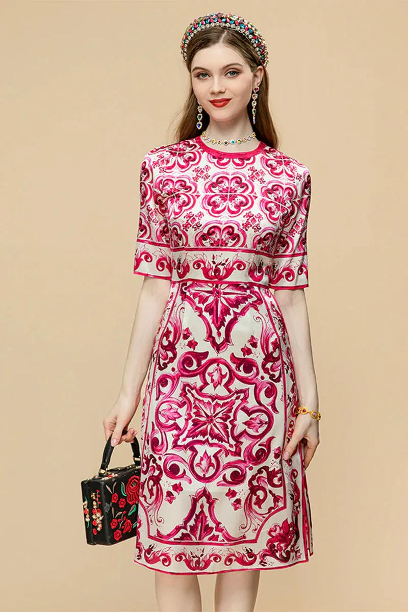 So Stunning Graceful Majolica-print Midi Dress
