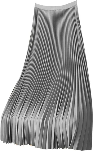 Solid Color Premium Satin Pleated Skirt Plus Size Versatile Skirt Womens Midi Jean Skirts