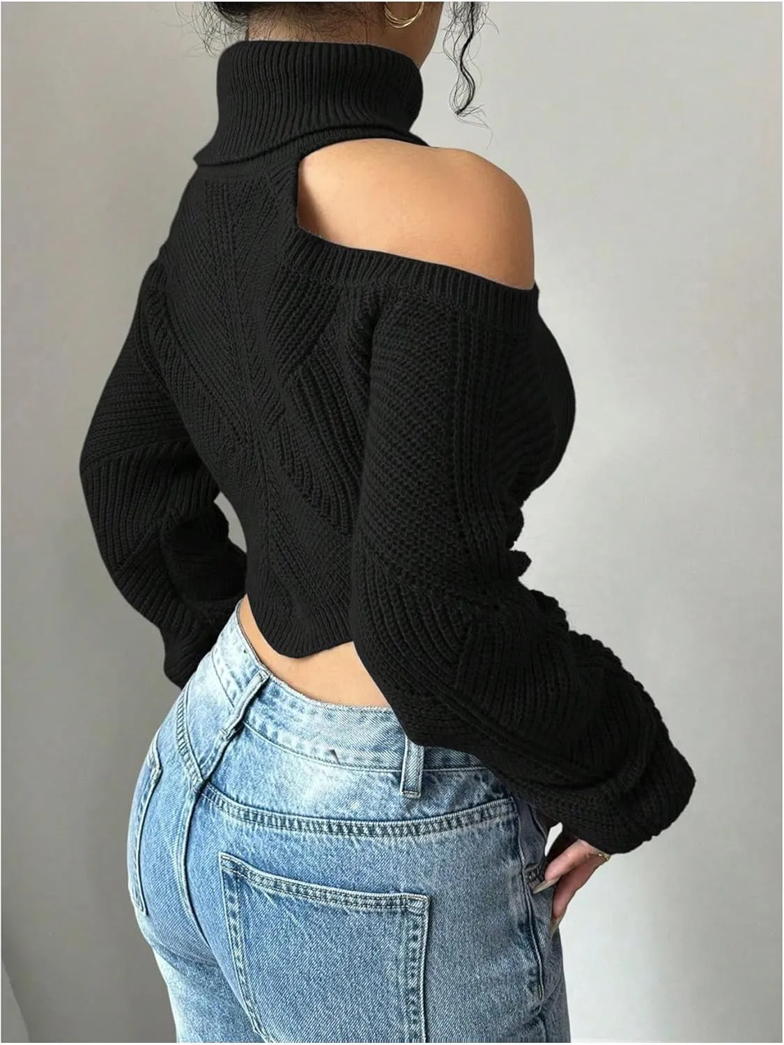 SOLY HUX Sweaters for Women Turtleneck Cold Shoulder Long Sleeve Cropped Pullover Tops Knit Fall Sweater