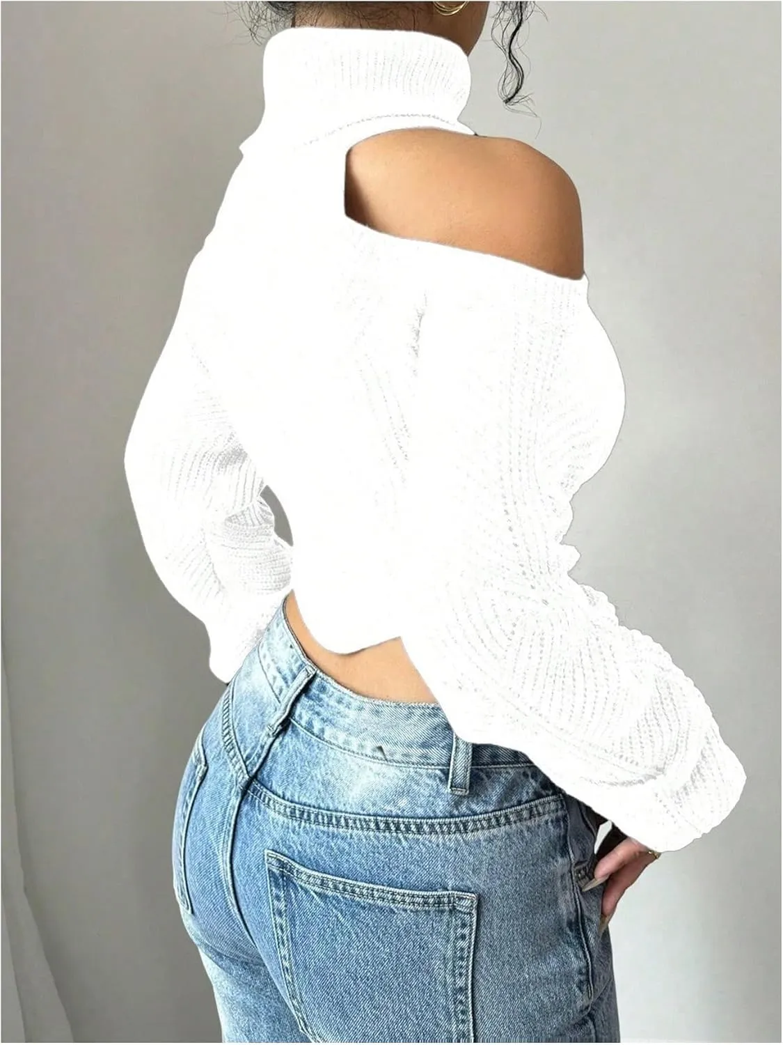 SOLY HUX Sweaters for Women Turtleneck Cold Shoulder Long Sleeve Cropped Pullover Tops Knit Fall Sweater