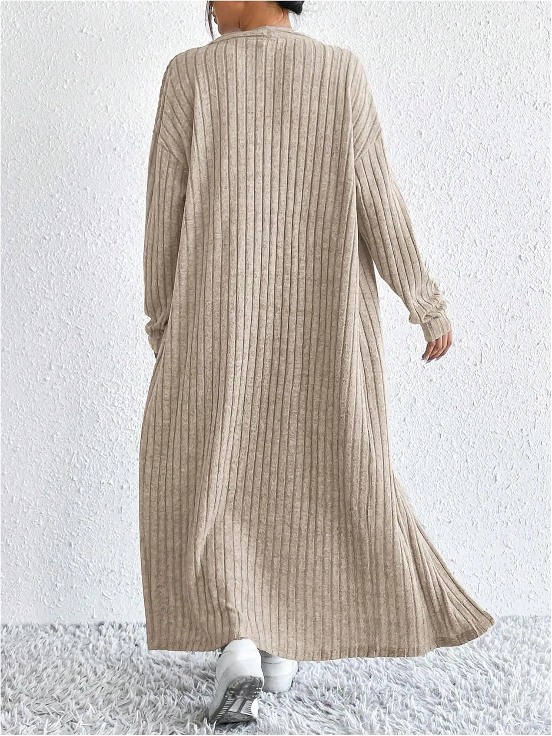 SOLY HUX Women's Casual Ribbed Knit Outfit 2 Piece Bodycon Tank Dress and Long Sleeve Long Cardigan Spring Fall Clothes