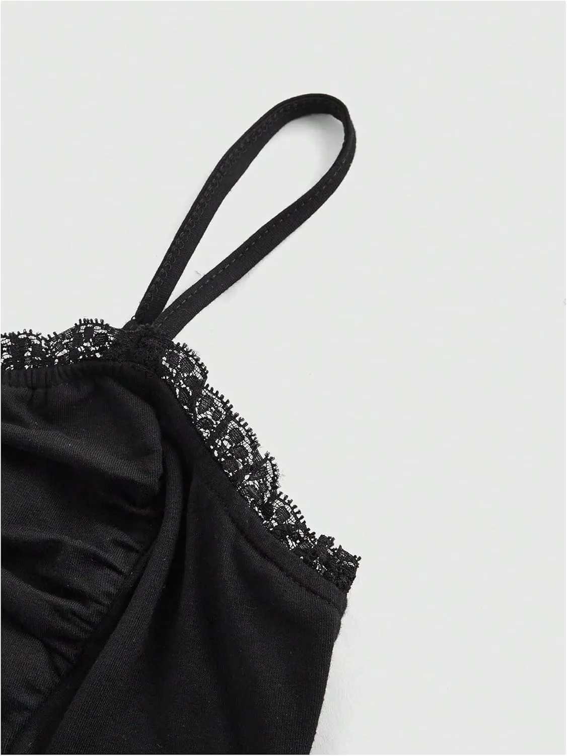 SOLY HUX Women's Gothic Camisole Lace Trim Ruched Spaghetti Strap Fitted Cami Crop Tops Rave Outfits