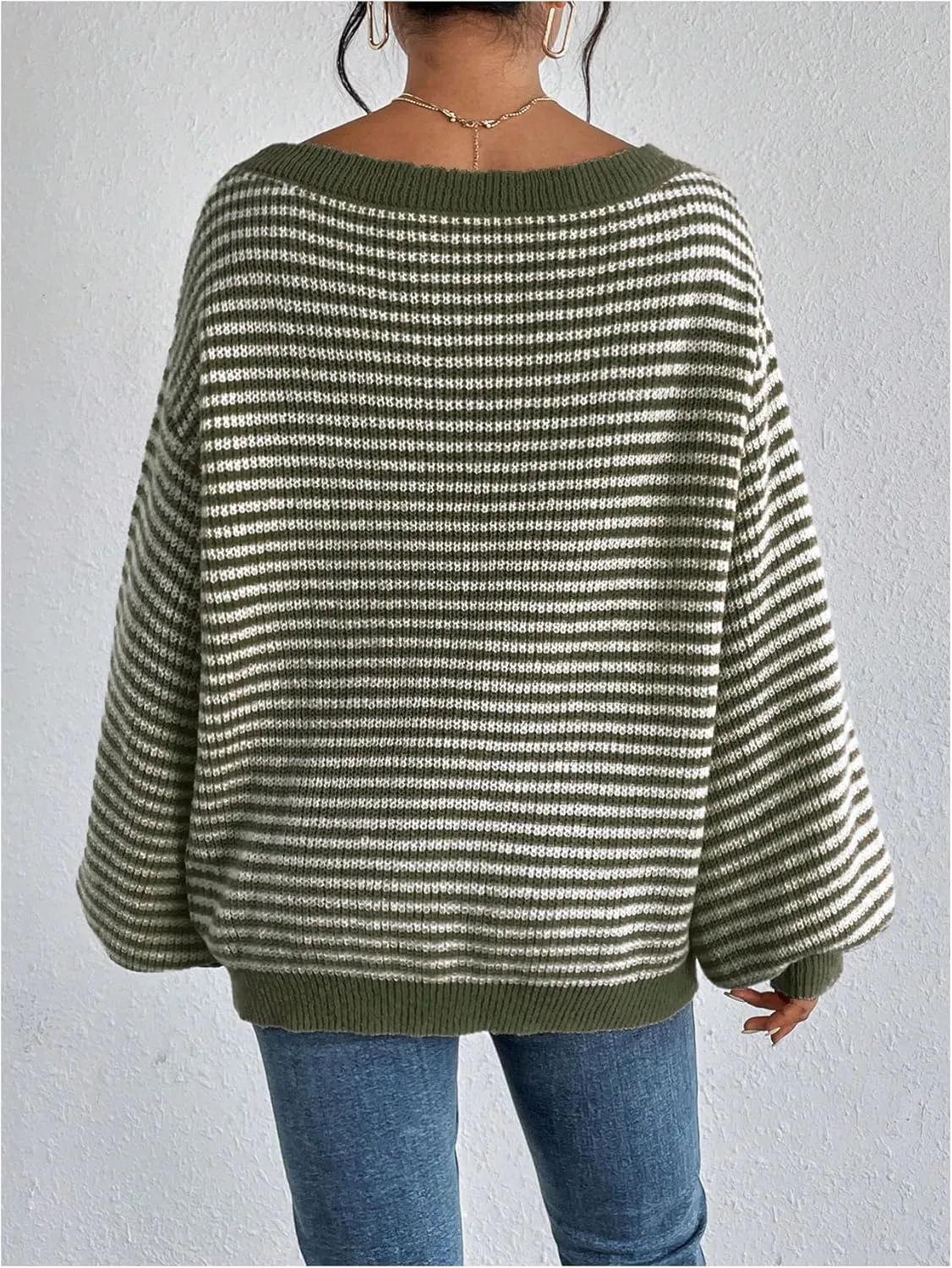 SOLY HUX Women's Off The Shoulder Striped Sweaters Oversized Long Sleeve Knit Pullover Tops
