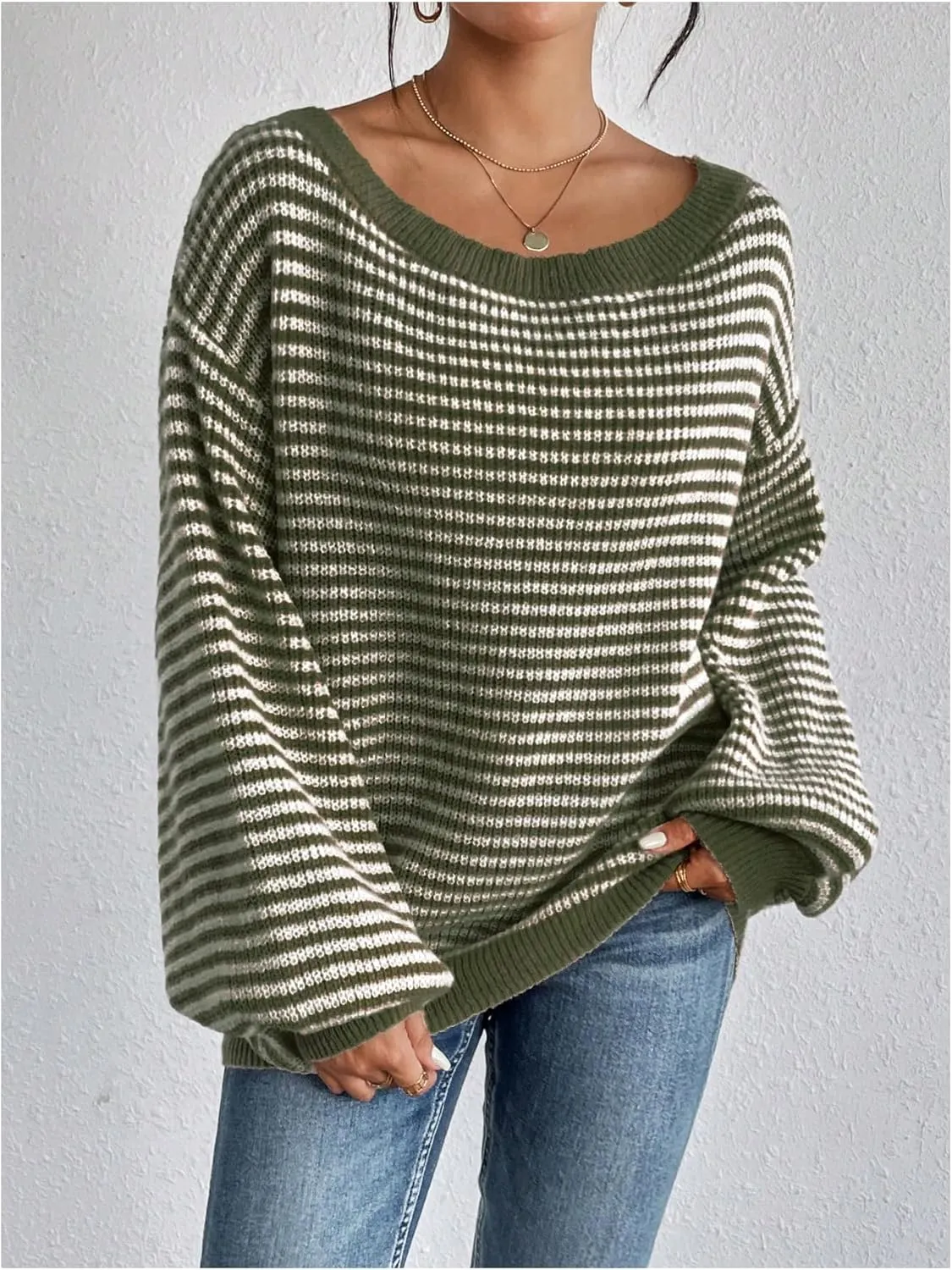 SOLY HUX Women's Off The Shoulder Striped Sweaters Oversized Long Sleeve Knit Pullover Tops