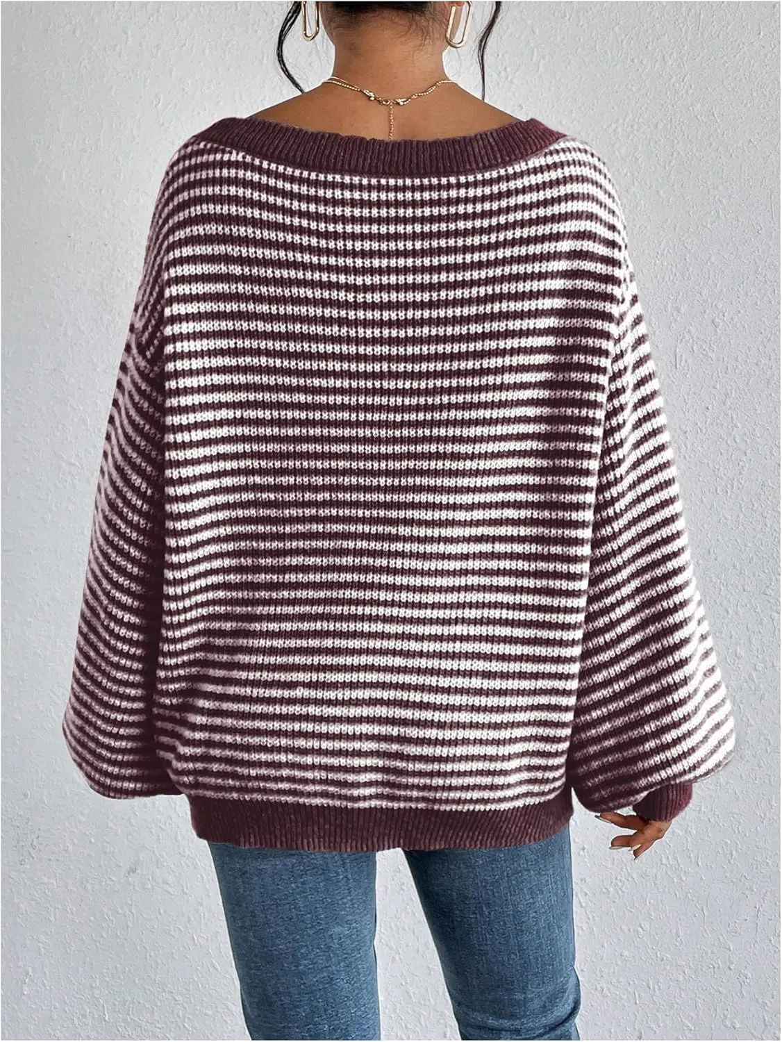 SOLY HUX Women's Off The Shoulder Striped Sweaters Oversized Long Sleeve Knit Pullover Tops