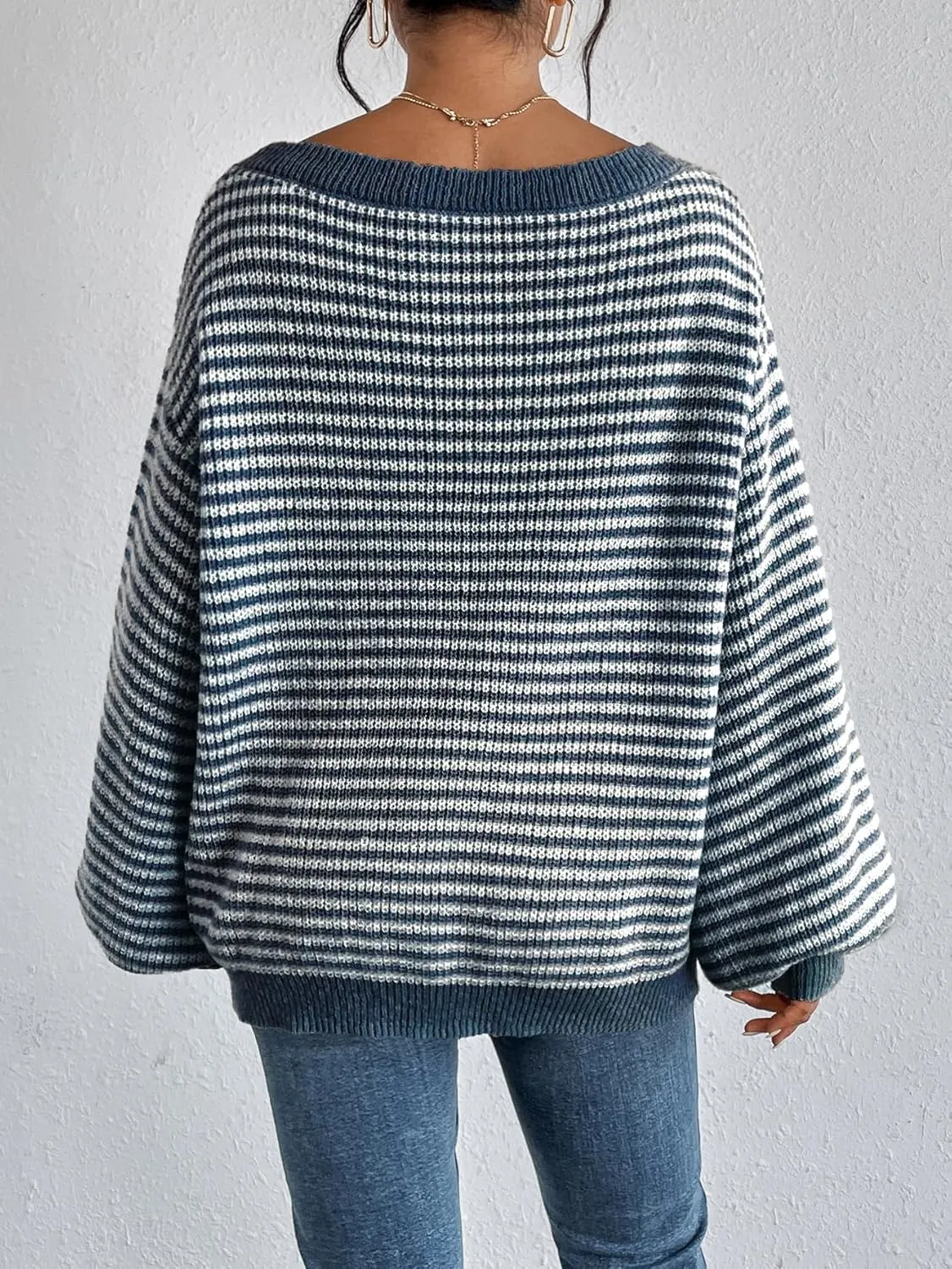 SOLY HUX Women's Off The Shoulder Striped Sweaters Oversized Long Sleeve Knit Pullover Tops