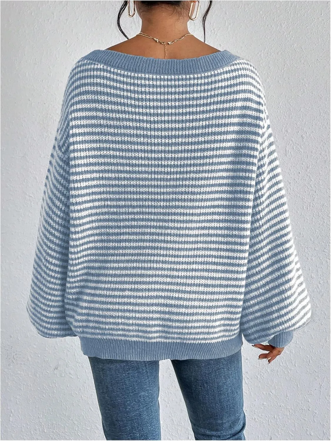 SOLY HUX Women's Off The Shoulder Striped Sweaters Oversized Long Sleeve Knit Pullover Tops