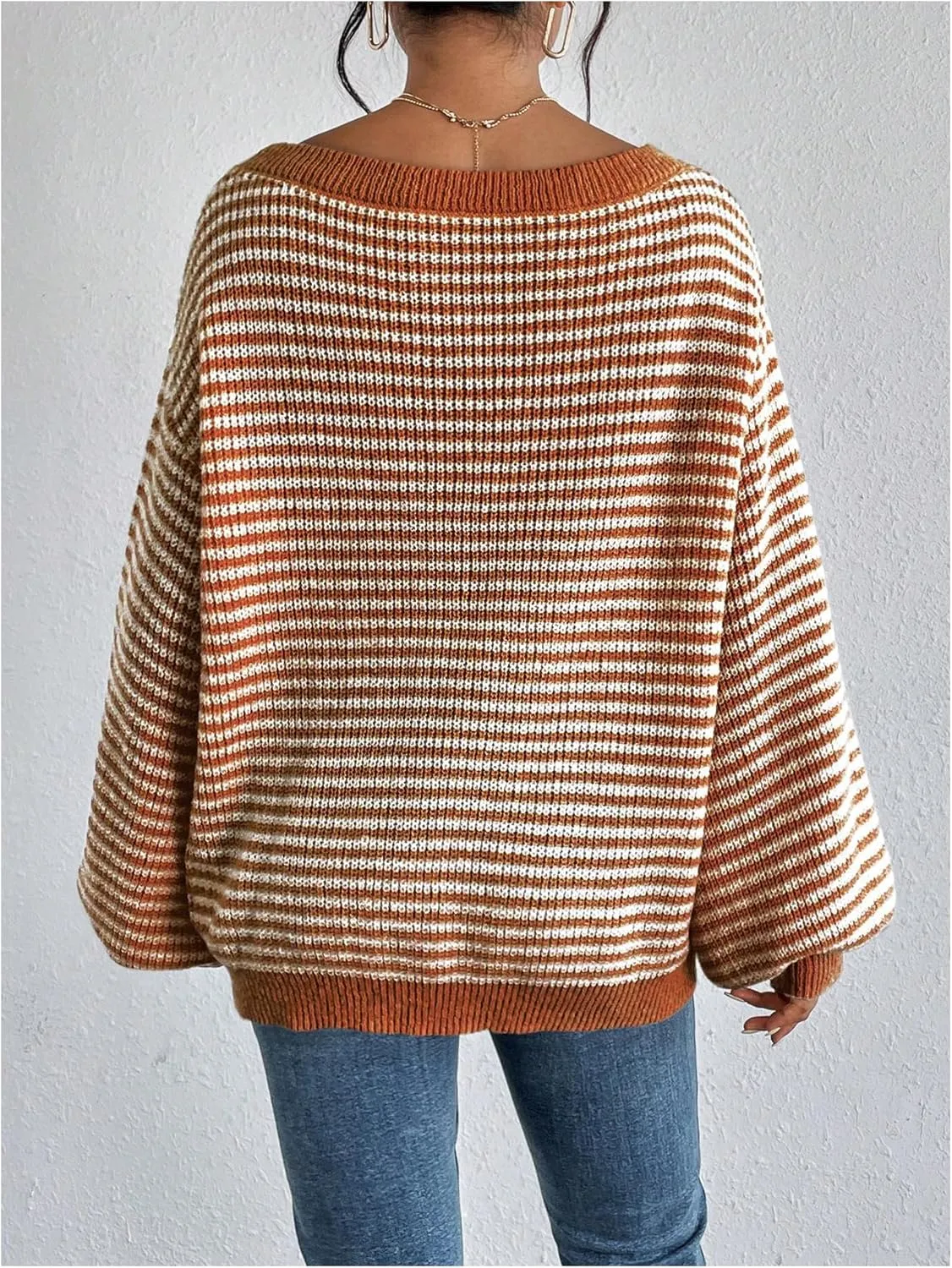 SOLY HUX Women's Off The Shoulder Striped Sweaters Oversized Long Sleeve Knit Pullover Tops