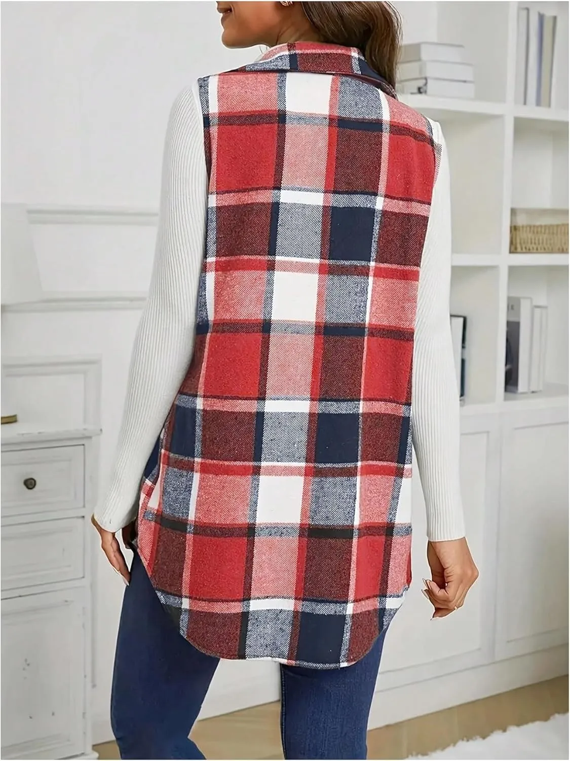 SOLY HUX Women's Plaid Vest Button Down Sleeveless Jacket Casual Outerwear