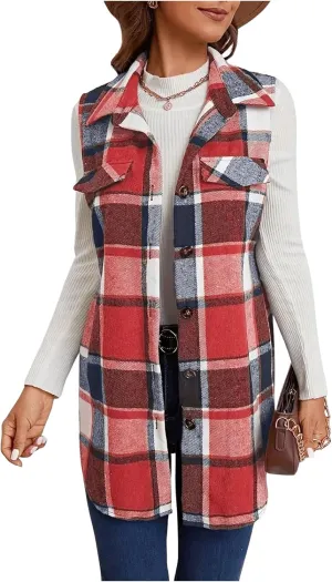 SOLY HUX Women's Plaid Vest Button Down Sleeveless Jacket Casual Outerwear