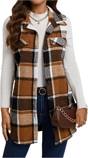SOLY HUX Women's Plaid Vest Button Down Sleeveless Jacket Casual Outerwear