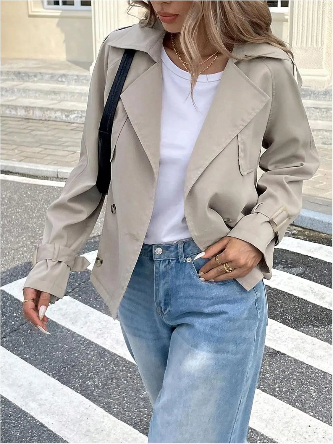 SOLY HUX Women's Trench Coat Lapel Double Breasted Casual Windbreaker Outerwear