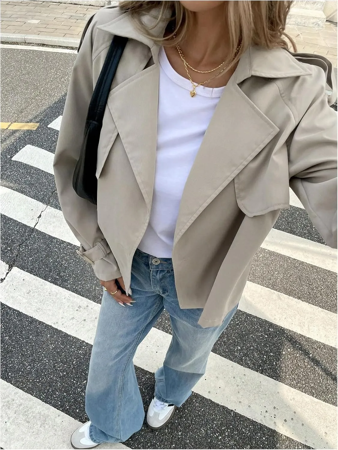 SOLY HUX Women's Trench Coat Lapel Double Breasted Casual Windbreaker Outerwear
