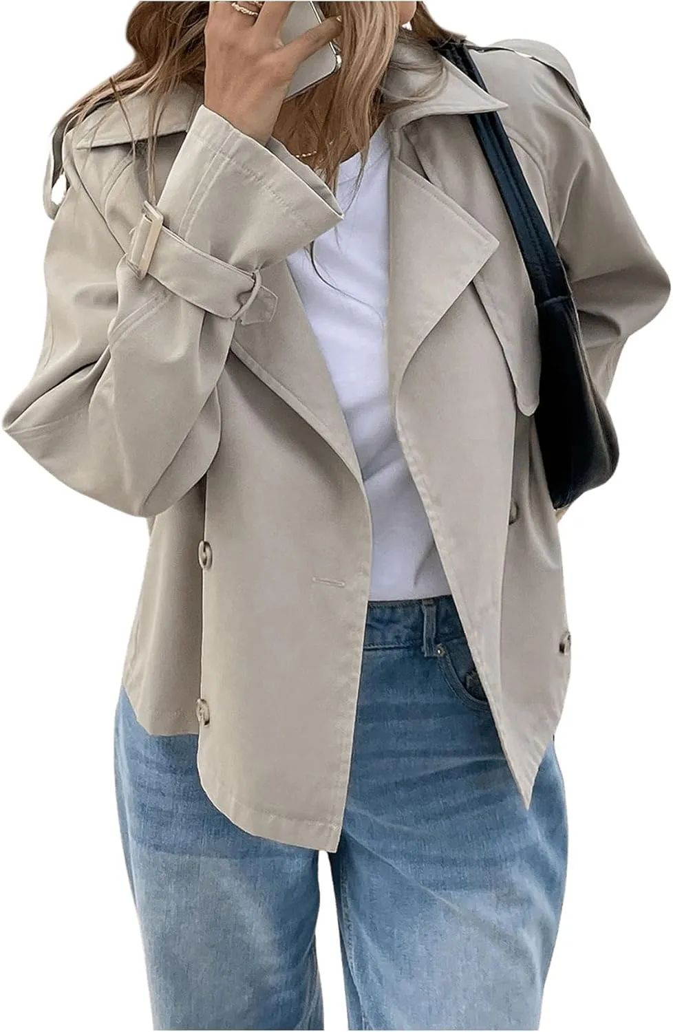 SOLY HUX Women's Trench Coat Lapel Double Breasted Casual Windbreaker Outerwear