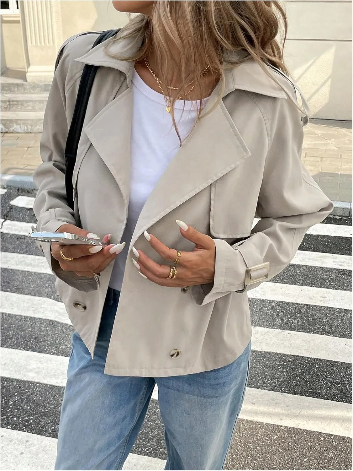 SOLY HUX Women's Trench Coat Lapel Double Breasted Casual Windbreaker Outerwear