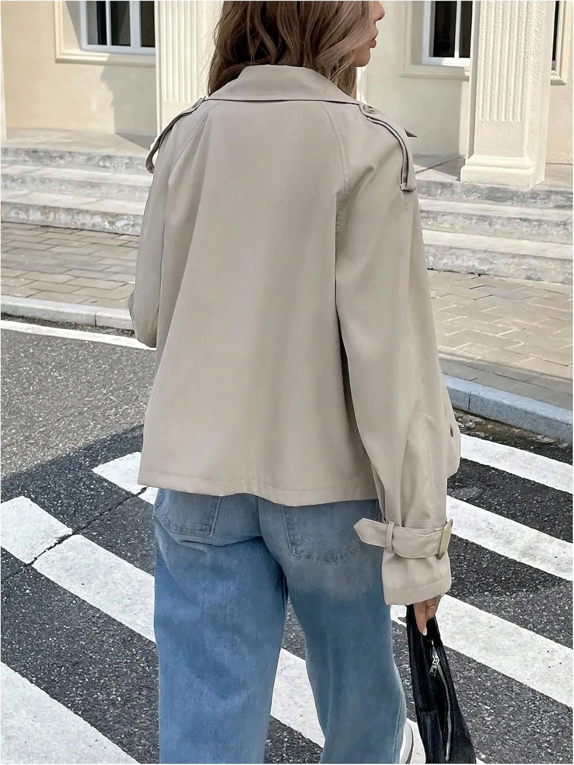 SOLY HUX Women's Trench Coat Lapel Double Breasted Casual Windbreaker Outerwear