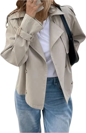 SOLY HUX Women's Trench Coat Lapel Double Breasted Casual Windbreaker Outerwear