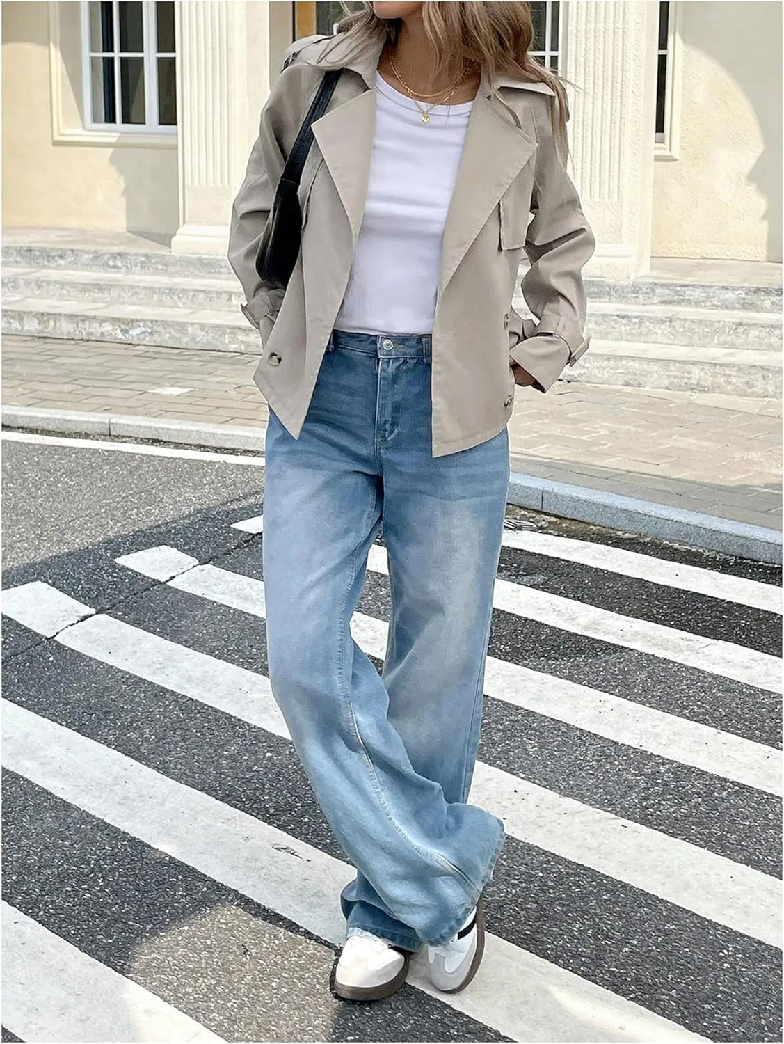 SOLY HUX Women's Trench Coat Lapel Double Breasted Casual Windbreaker Outerwear