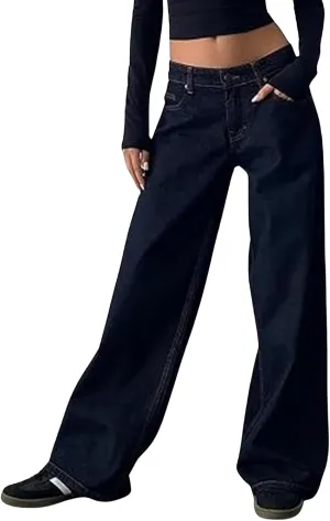 Straight Leg Jeans for Women, Womens Baggy Jeans High Waisted Trendy Cargo Trousers Summer Stretchy Petite Baggy