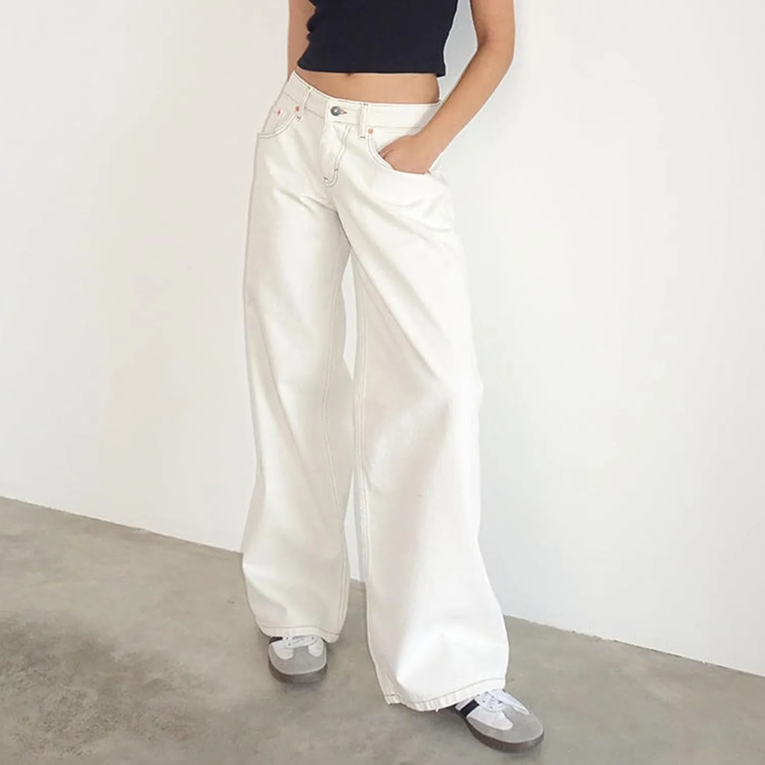 Straight Leg Jeans for Women, Womens Baggy Jeans High Waisted Trendy Cargo Trousers Summer Stretchy Petite Baggy