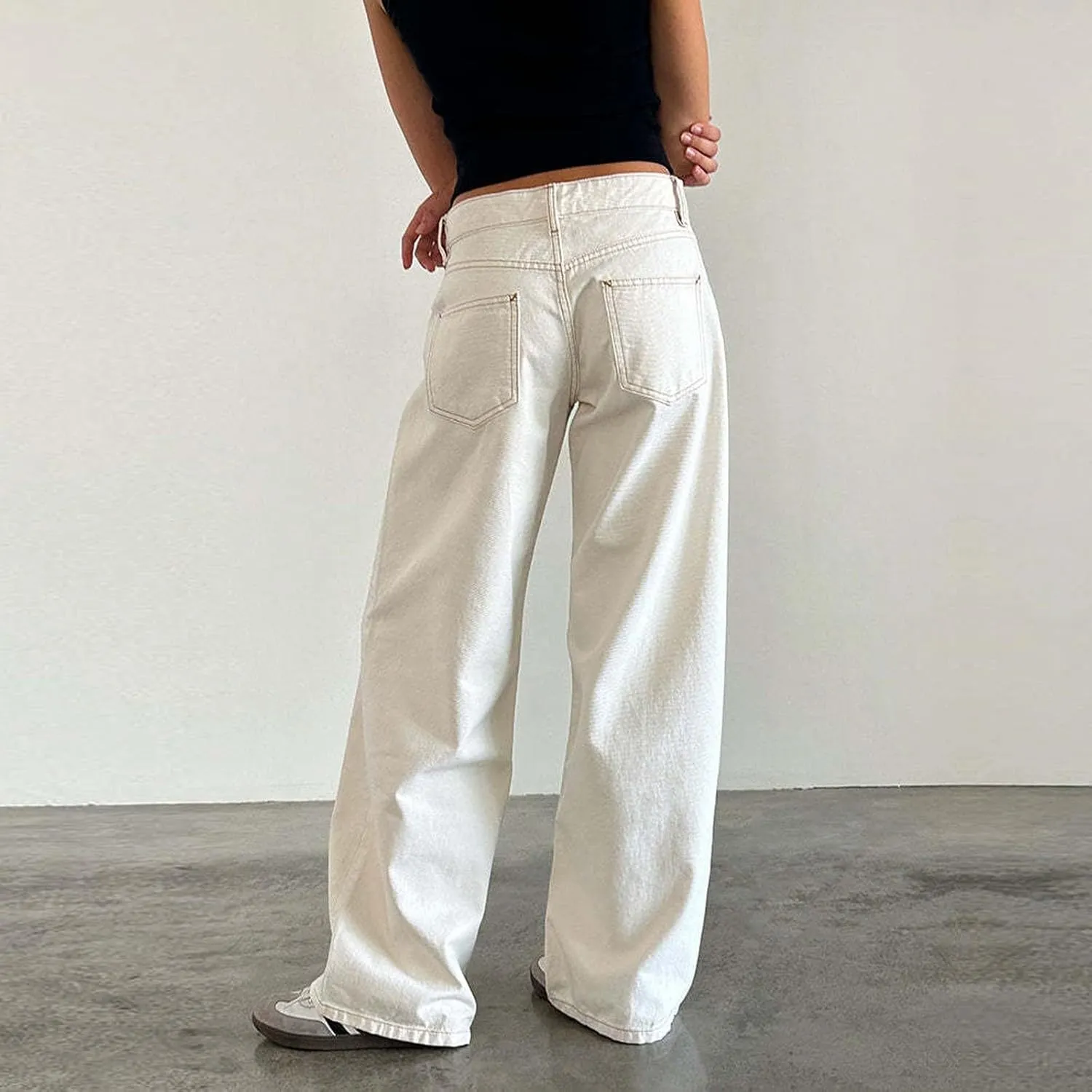 Straight Leg Jeans for Women, Womens Baggy Jeans High Waisted Trendy Cargo Trousers Summer Stretchy Petite Baggy