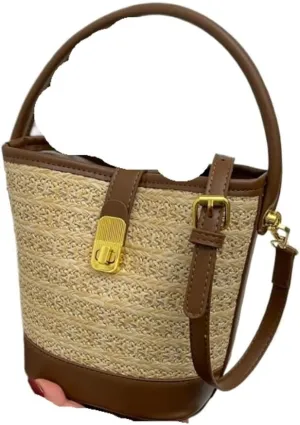 Straw Purse Beach Leisure Straw Handbag Shoulder Bag Retro Bucket Bag Versatile Crossbody Bag Straw Purses