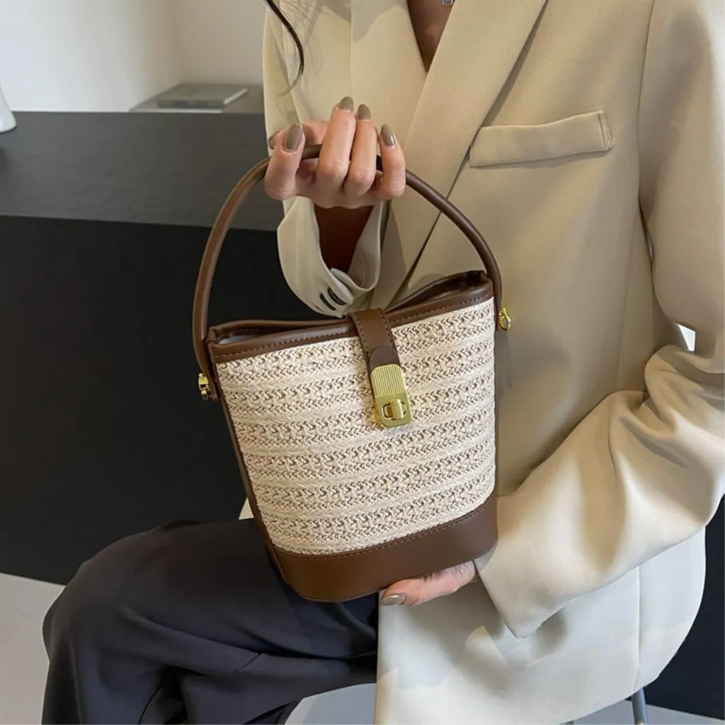 Straw Purse Beach Leisure Straw Handbag Shoulder Bag Retro Bucket Bag Versatile Crossbody Bag Straw Purses