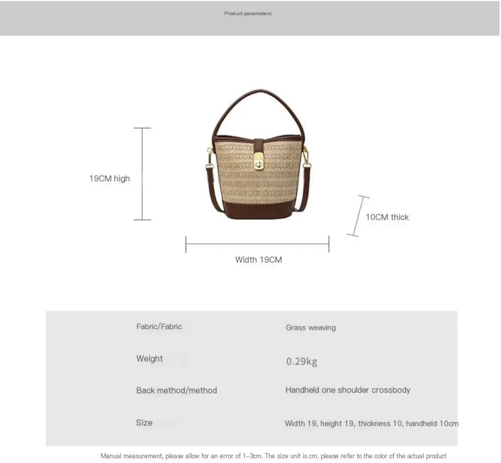 Straw Purse Beach Leisure Straw Handbag Shoulder Bag Retro Bucket Bag Versatile Crossbody Bag Straw Purses