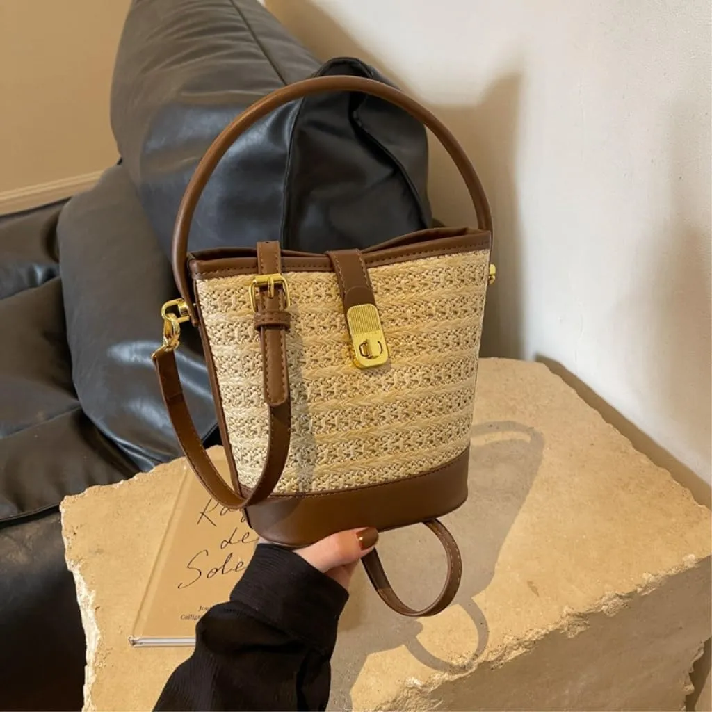 Straw Purse Beach Leisure Straw Handbag Shoulder Bag Retro Bucket Bag Versatile Crossbody Bag Straw Purses