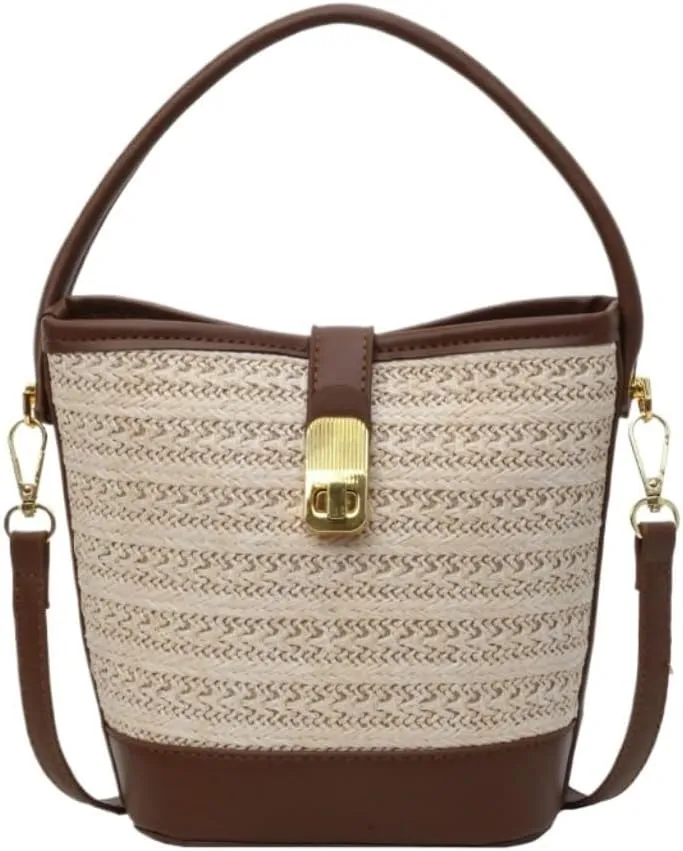 Straw Purse Beach Leisure Straw Handbag Shoulder Bag Retro Bucket Bag Versatile Crossbody Bag Straw Purses