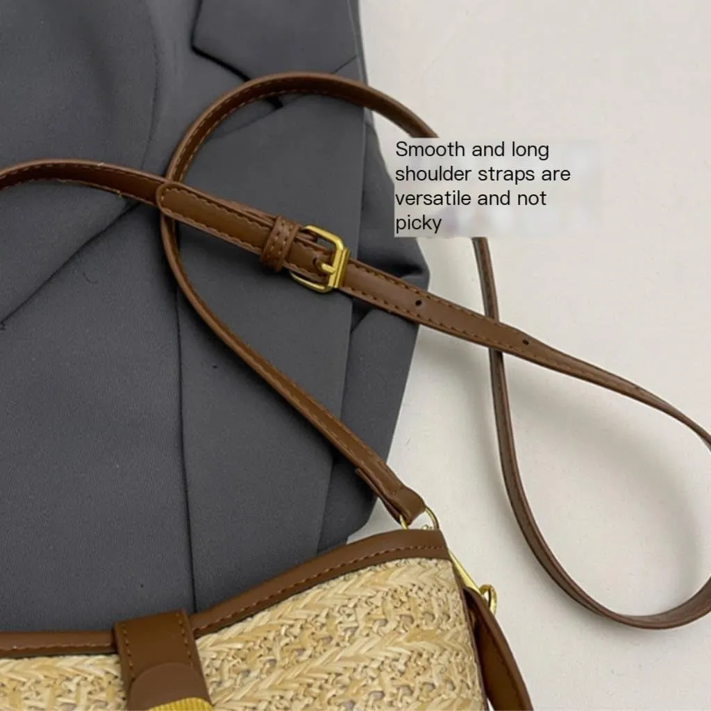 Straw Purse Beach Leisure Straw Handbag Shoulder Bag Retro Bucket Bag Versatile Crossbody Bag Straw Purses