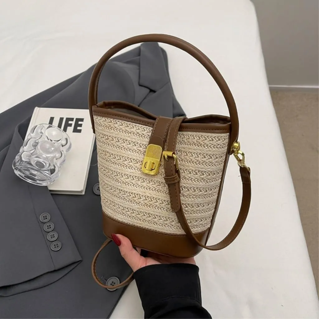 Straw Purse Beach Leisure Straw Handbag Shoulder Bag Retro Bucket Bag Versatile Crossbody Bag Straw Purses