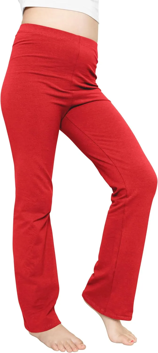 STRETCH IS COMFORT Girls' Cotton High Rise Everyday Straight Leg Yoga Pants  Youth Sizes for Little to Big Kids
