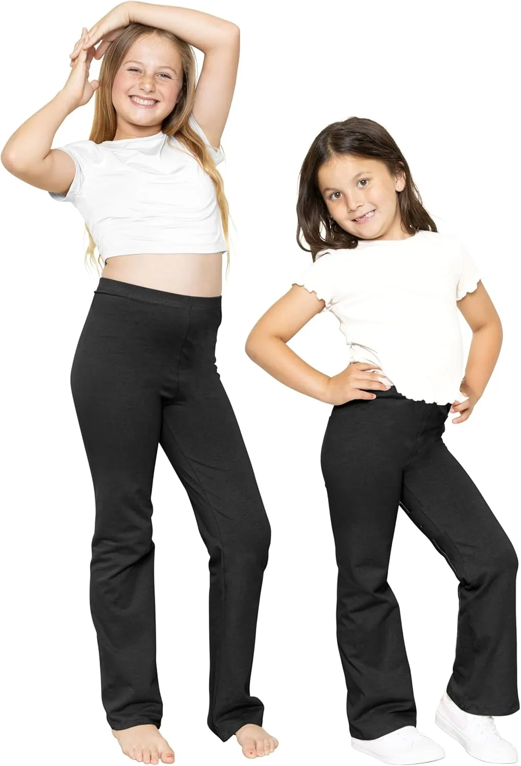 STRETCH IS COMFORT Girls' Cotton High Rise Everyday Straight Leg Yoga Pants  Youth Sizes for Little to Big Kids