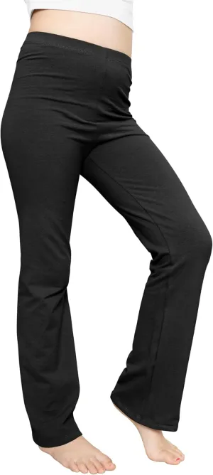 STRETCH IS COMFORT Girls' Cotton High Rise Everyday Straight Leg Yoga Pants  Youth Sizes for Little to Big Kids