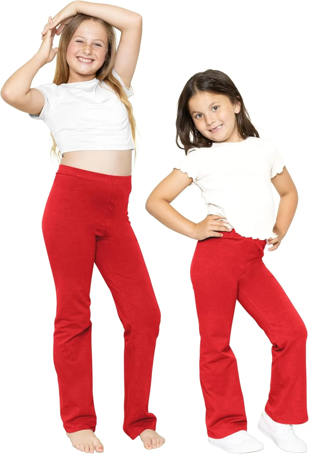 STRETCH IS COMFORT Girls' Cotton High Rise Everyday Straight Leg Yoga Pants  Youth Sizes for Little to Big Kids