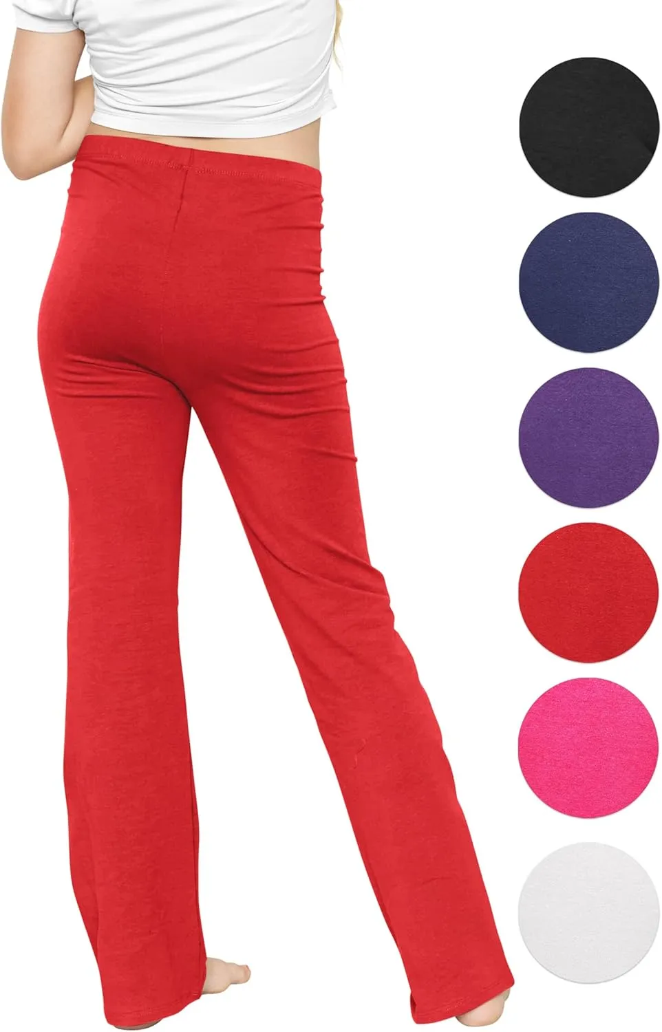 STRETCH IS COMFORT Girls' Cotton High Rise Everyday Straight Leg Yoga Pants  Youth Sizes for Little to Big Kids