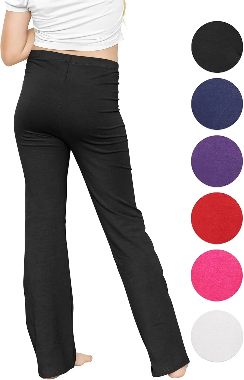 STRETCH IS COMFORT Girls' Cotton High Rise Everyday Straight Leg Yoga Pants  Youth Sizes for Little to Big Kids