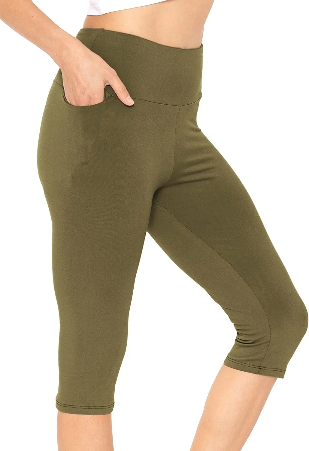 STRETCH IS COMFORT Women and Plus Size High Waist Biker Shorts, Full, and Knee Length Leggings with Pocket