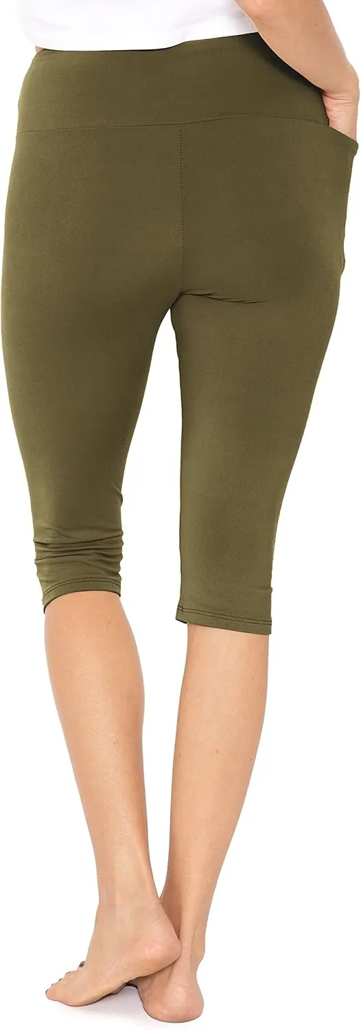 STRETCH IS COMFORT Women and Plus Size High Waist Biker Shorts, Full, and Knee Length Leggings with Pocket