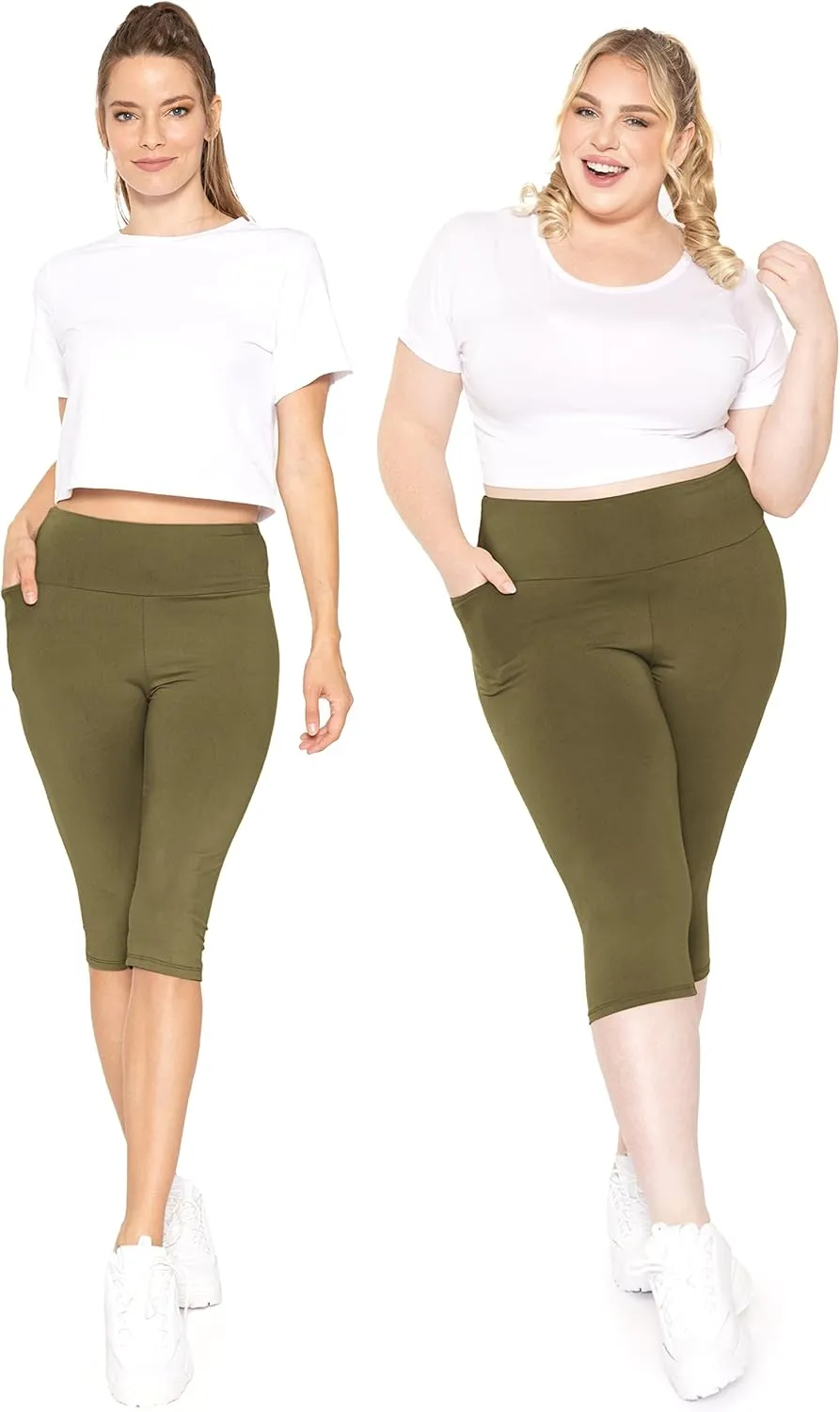 STRETCH IS COMFORT Women and Plus Size High Waist Biker Shorts, Full, and Knee Length Leggings with Pocket