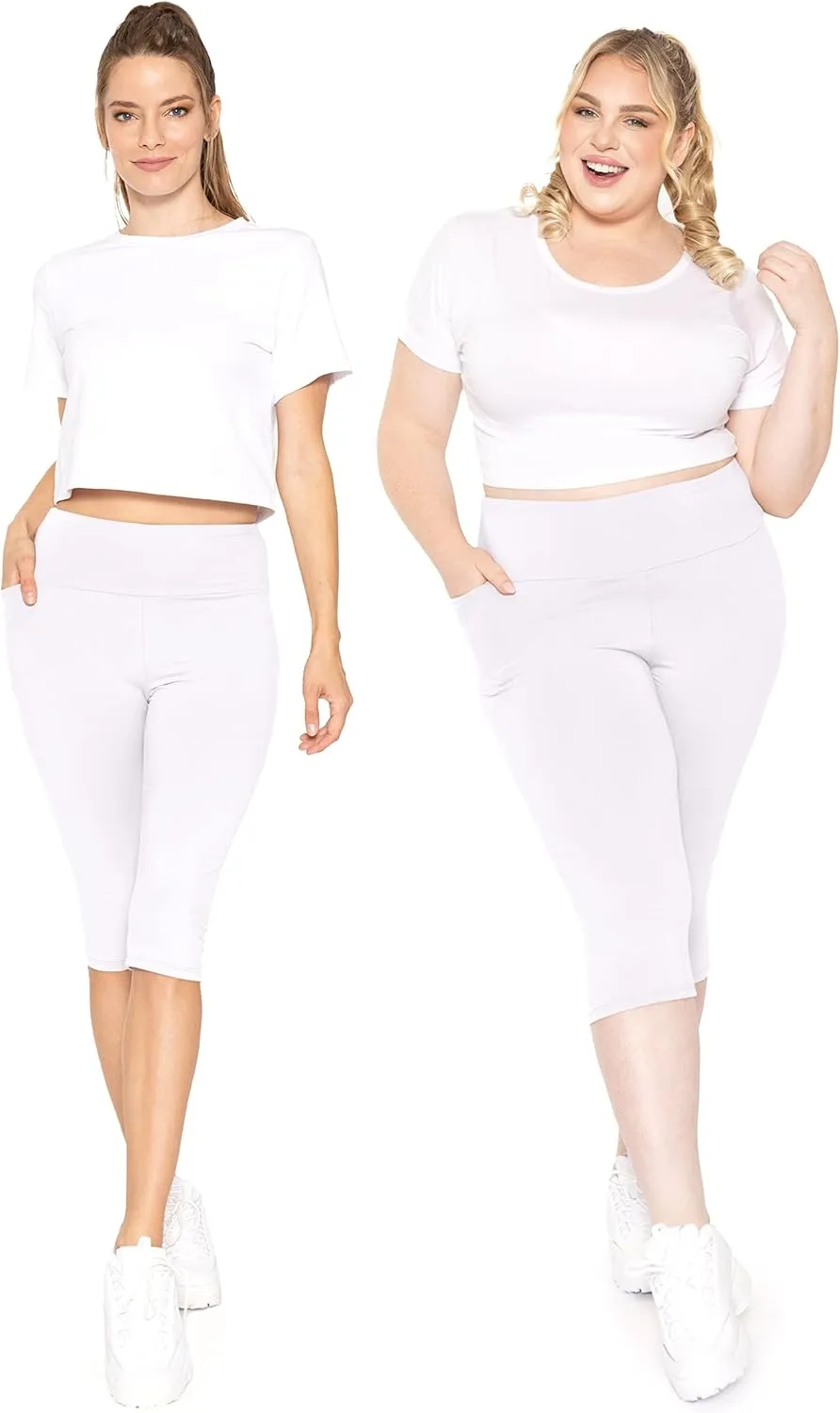 STRETCH IS COMFORT Women and Plus Size High Waist Biker Shorts, Full, and Knee Length Leggings with Pocket